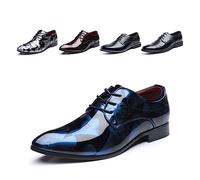 Chaussure Homme Derby Oxford Homme Classique Brogues Casual Mariage Chaussures Dressing Lacets Cuir Vernis 1012 Bleu Taille 44