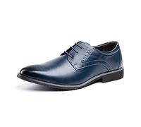 Chaussure Homme Derby Oxford Homme Classique Brogues Casual Mariage Chaussures Dressing Lacets Cuir Vernis 1016 Bleu Taille 48