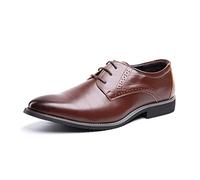 Chaussure Homme Derby Oxford Homme Classique Brogues Casual Mariage Chaussures Dressing Lacets Cuir Vernis 1016 Marron Taille 45