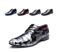 Chaussure Homme Derby Oxford Homme Classique Brogues Casual Mariage Chaussures Dressing Lacets Cuir Vernis 1012 Gris Taille 40