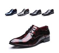 Chaussure Homme Derby Oxford Homme Classique Brogues Casual Mariage Chaussures Dressing Lacets Cuir Vernis 1012 Rouge Taille 40