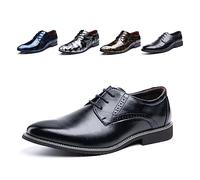Chaussure Homme Derby Oxford Homme Classique Brogues Casual Mariage Chaussures Dressing Lacets Cuir Vernis 1016 Noir Taille 43