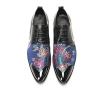 Chaussure Homme Ville Classic Black Printed Men's Lace Up Sleeve Leather Shoes Pointed Casual Business Dress Shoes Party Wedding Shoes(Color 2,40)