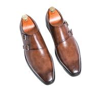 Chaussure Homme Ville Classic Retro Dress Men's Monk Leather Shoes with Pointed Toe Buckle Business Office Wedding Soft Comfortable Men's Shoes(Brown,42)