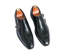 Chaussure Homme Ville Classic Retro Dress Men's Monk Leather Shoes with Pointed Toe Buckle Business Office Wedding Soft Comfortable Men's Shoes(Black,39)