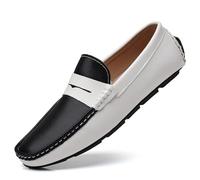 Chaussure Homme Ville Men Shoes Man Loafers Moccasins Italian Breathable Slip on Male Boat Shoes Comfortable Driving Shoe(White Black,47)