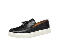 Chaussure Homme Ville Men's Casual Shoes Embossed Men Retro British Style Tassels Loafers Mens Slip-on Outdoor Driving Flats(Black,42 (US 8.5))