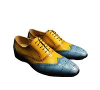Chaussure Homme Ville Oxford Shoes for Men Pointed Toe Lace-Up Mixed Color Formal Dress Shoes for Party(Blue,40)
