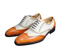 Chaussure Homme Ville Oxford Shoes for Men Pointed Toe Lace-Up Mixed Color Formal Dress Shoes for Party(Ivory,45)