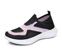 Chaussure Marche Femme Confort Basket sans Lacet Women's Spring and Summer New Colorblocking Upper Metal Chain Casual Shoes Femme Baskets de Course Baskets Femmes (Black,40)