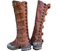 Chaussure Medieval,Bottes MéDiéVales Armure de jambe en cuir chevalier médiéval, bottes steampunk, couvre-chaussures, guêtres for hommes et femmes(Orange)