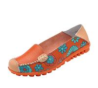 Chaussure Orthopédique Femme Semelle Plate Décontractée Enfiler Pieds Carré Ouverture Peu Profonde Confortable Semelle Souple Toutes Saisons Chaussures Été Légères Amortissement Accru (1-Orange, 37)