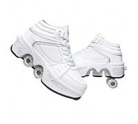 Chaussure Roller Fille Patin a Roulette Chaussures de Skateboard Rollers Quad avec 4 Roues, Basket Roller Enfant pour garçons et Filles [Chaussures à rouleaux de déformation 2 en 1]: la semelle créati