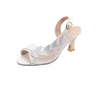 Chaussure Talon Femme 42 Mules Femmes Fermees Sandales à talons hauts femmes talon épais une boucle strass sandales dames sandales à talons hauts Tropezienne Blanche Escarpins Blanc (White, 41)