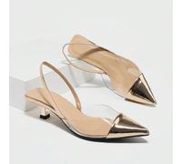 Chaussures à bout pointu et sans dos, style minimaliste tout-aller pour un port quotidien et extérieur, convient pour le printemps et l'été, talons hauts couleur champagne, élégants, talons de chaton,