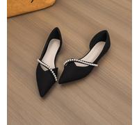 Chaussures à bout pointu pour femmes, nouvelle version polyvalente à bout pointu avec bas mou, côté creux, décoration de perles, élégante et douce pour le travail, chaussures plates, noir CN35,CN36,CN