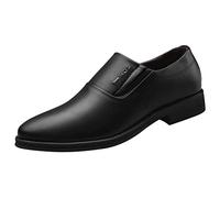 Chaussures à enfiler en cuir synthétique pour homme, chaussures d'affaires à bout pointu, chaussures habillées à fond plat, mocassins habillés classiques, élégants, respirants pour le bureau, Noir