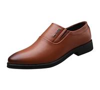 Chaussures à enfiler en cuir synthétique pour homme, chaussures d'affaires à bout pointu, chaussures habillées à fond plat, mocassins habillés classiques, élégants, respirants pour le bureau, jaune