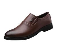 Chaussures à enfiler en cuir synthétique pour homme, chaussures d'affaires à bout pointu, chaussures habillées à fond plat, mocassins habillés classiques, élégants, respirants pour le bureau, marron