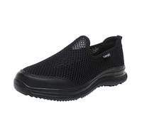 Chaussures à enfiler en maille pour homme - Respirantes - Semelle souple - Antidérapantes - Couleur unie - Chaussures de marche légères - Chaussures de randonnée tendance et décontractées, Noir , 42.5