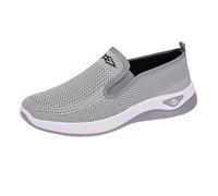 Chaussures à enfiler en maille respirante légère et décontractée pour femme - Chaussures de sport pour femme - Coupe large - Mocassins antidérapants avec soutien de la voûte plantaire, gris, 37.5 EU