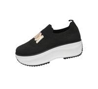 Chaussures à enfiler en maille respirante pour femme - Élégantes - Couleur unie - Semelle épaisse - Confortables - Décontractées - Chaussures compensées - Loisirs, Noir , 36.5 EU