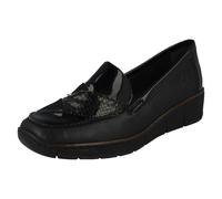 Chaussures À Enfiler Rieker 53785 Femmes Style Mocassins, Cuir Noir Beige