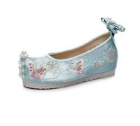 Chaussures À Fleurs Brodées Hanfu Pour Dames, Chaussures Traditionnelles Chinoises Avec Décoration De Perles Légères Et Décontractées Chaussures Augmentant La Hauteur Intérieure(Color:Green,Size:39 EU