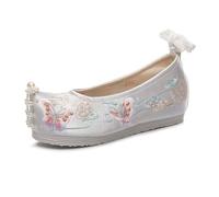 Chaussures À Fleurs Brodées Hanfu Pour Dames, Chaussures Traditionnelles Chinoises Avec Décoration De Perles Légères Et Décontractées Chaussures Augmentant La Hauteur Intérieure(Color:White,Size:35 EU