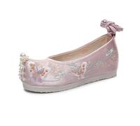 Chaussures À Fleurs Brodées Hanfu Pour Dames, Chaussures Traditionnelles Chinoises Avec Décoration De Perles Légères Et Décontractées Chaussures Augmentant La Hauteur Intérieure(Color:Pink,Size:39 EU)