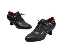 Chaussures à lacets pour femme - Décontractées - Vintage - Chaussures d'affaires - Chaussures basses à lacets - Derby - Talon bloc classique - Oxford - Pointu - Chaussures à lacets en cuir