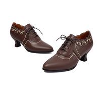 Chaussures à lacets pour femme - Décontractées - Vintage - Chaussures d'affaires - Chaussures basses à lacets - Derby - Talon bloc classique - Oxford - Pointu - Chaussures à lacets en cuir