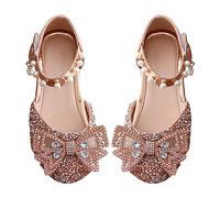 Chaussures à paillettes pour enfants et filles - Chaussures de princesse - Chaussures de ballet avec nœud - Chaussures de danse avec sangle de cheville - Semelles antidérapantes, Rose, 25 EU