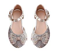 Chaussures à paillettes pour enfants et filles - Chaussures de princesse - Chaussures de ballet avec nœud - Chaussures de danse avec sangle de cheville - Semelles antidérapantes, argenté, 23 EU