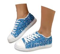 Chaussures à paillettes pour femme - Baskets à paillettes pour femme - Chaussures de danse des années 80 - Chaussures de danse multicolores - Confortables - Néon hippie - Chaussures à lacets - Tenue
