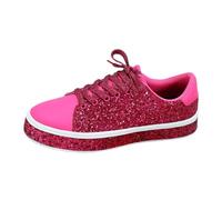 Chaussures à paillettes pour femme - Légères - Chaussures de course respirantes - Chaussures de sport d'extérieur - Chaussures basses à lacets - Plateforme argentée - Baskets blanches en cuir noir
