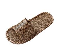 Chaussures à pieds larges pour femme - Chaussons de printemps et d'été - Herbe en rotin - Tissé - Pour l'intérieur - Couples - Semelle souple - Chaussons en lin - Chaussures de vélo de course pour
