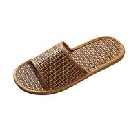 Chaussures à pieds larges pour femme - Chaussons de printemps et d'été - Herbe en rotin - Tissé - Pour l'intérieur - Couples - Semelle souple - Chaussons en lin - Chaussures de vélo de course pour