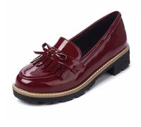 Chaussures à plateforme Mary-Jane pour femme - Chaussures décontractées - Bout mignon - Cheville - Lolita - Gothique - Chaussures épaisses - Cuir verni - Chaussures de bateau mocassin, Bordeaux, 36 EU