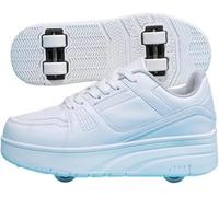 Chaussures à Roues pour Garçons Filles, Chaussures Roller Skates pour Enfants avec 4 Roues Rétractables,Trainers Skateboard Shoes Roller Skate 2-en-1 Roller Multifonction (39EU,White)