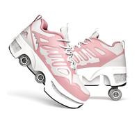 Chaussures à roulettes Escamotables 4 Roues pour Enfants - Basket Roller Garçon Fille (33-40) - Patins à roulettes Cachés, Skate Sneaker Enfant, Pink-34