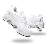 Chaussures à roulettes Patins à roulettes Chaussures avec roulettes Chaussures de skateboard, Roller en ligne, réglables Chaussures femmes avec roulettes pour filles (34, Blanc Argenté)