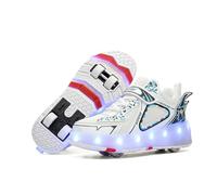Chaussures à roulettes pour garçons et Filles avec 4 Roues, Chaussures de Skateboard Ajustables pour Jeunes avec roulettes, Blanc, Taille 33 EU