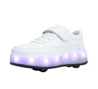 Chaussures à roulettes pour garçons et Filles avec 4 Roues, Chaussures de Skateboard Ajustables pour Jeunes avec roulettes, Blanc, Taille 34 EU