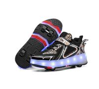 Chaussures à roulettes pour garçons et Filles avec 4 Roues, Chaussures de Skateboard réglables pour Jeunes avec roulettes, Noir, Taille 35 EU
