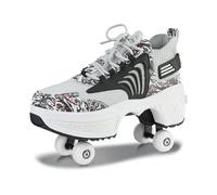 Chaussures à roulettes pour garçons et filles, patins à roulettes avec 4 roues rétractables, patins 2-en-1 et baskets, chaussures de patin à roulettes pour enfants adolescents (Noir, 35)