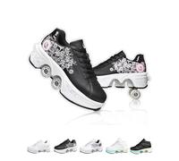 Chaussures A roulettes Retractable Unisexes,2 en 1 Basket Roller Fille avec 4 Roues pour Adolescents Et Adultes (Pink Black, 40)