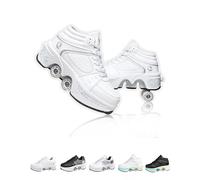 Chaussures A roulettes Retractable Unisexes,2 en 1 Basket Roller Fille avec 4 Roues pour Adolescents Et Adultes (White Without Light, 35)