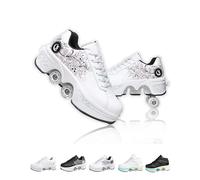 Chaussures A roulettes Retractable Unisexes,2 en 1 Basket Roller Fille avec 4 Roues pour Adolescents Et Adultes (Pink White, 36)