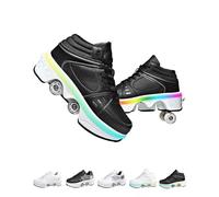 Chaussures A roulettes Retractable Unisexes,2 en 1 Basket Roller Fille avec 4 Roues pour Adolescents Et Adultes (Black with Light, 38)